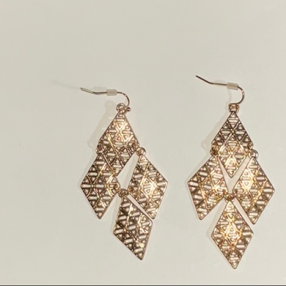 Articulated Geometric Gold Toned Metal French Ear-Wire Earrings - Picture 1 of 8